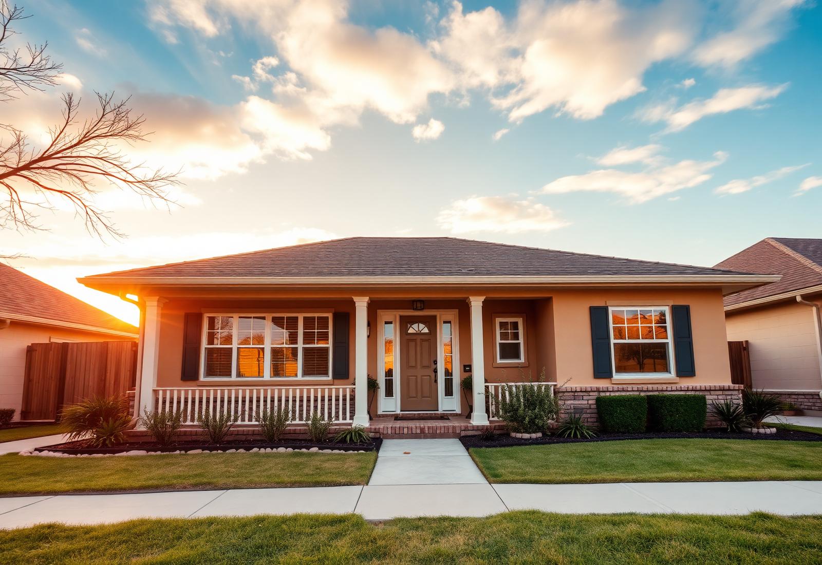 A welcoming single-family home at golden hour