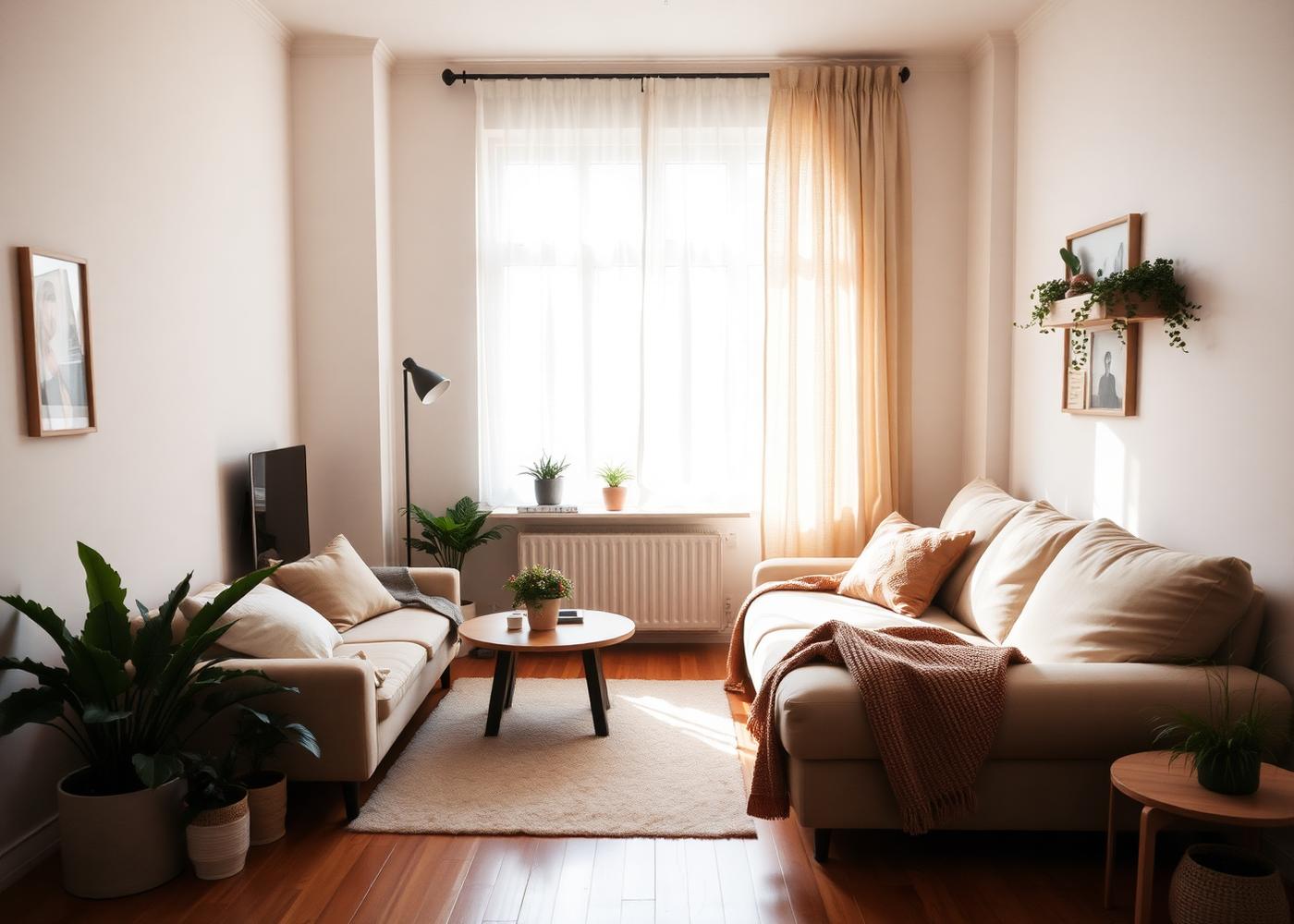A warm, sunlit apartment living room